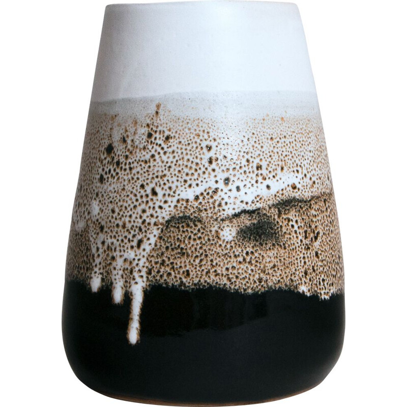 Vase vintage en glaçure noir et blanc de Noriko Nagaoka, Angleterre