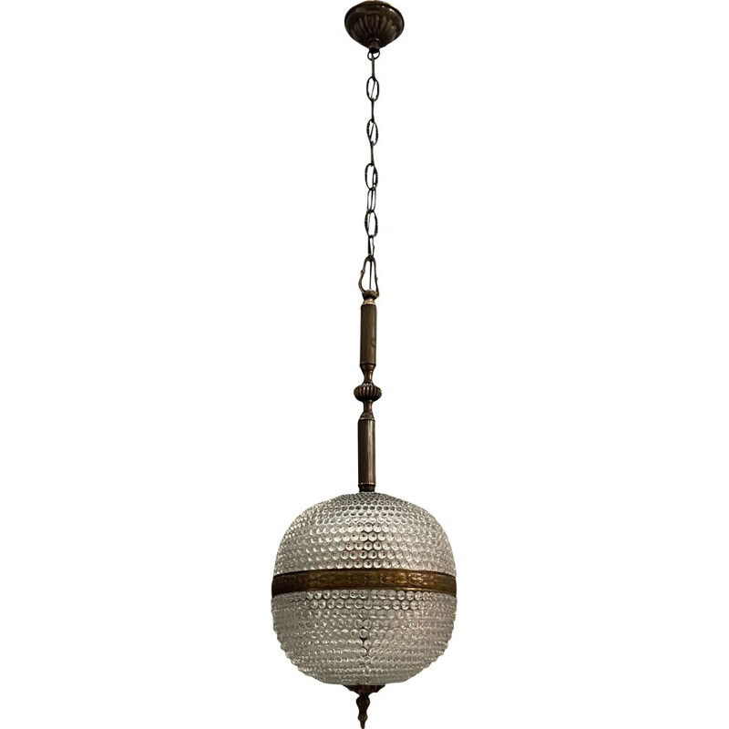 Suspension vintage en bronze et verre 1950