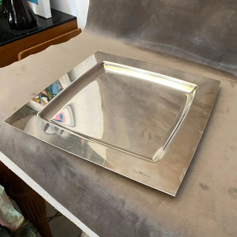 Vintage square silver plated tray by Sami Wirkkala for Cleto Munari 1980s
