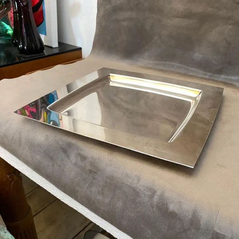 Vintage square silver plated tray by Sami Wirkkala for Cleto Munari 1980s