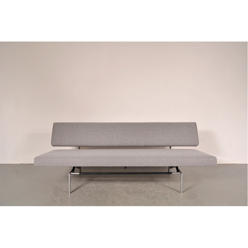 Mid-century 't Spectrum 3-seater sofa in grey fabric and chromed metal, Martin VISSER - 1960s