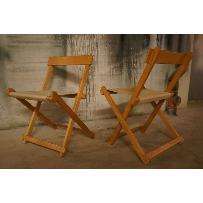 Pair of vintage BM45701 Folding Chairs in Beechwood with Canvas by Borge Mogensen for Soborg Furniture, 1960s