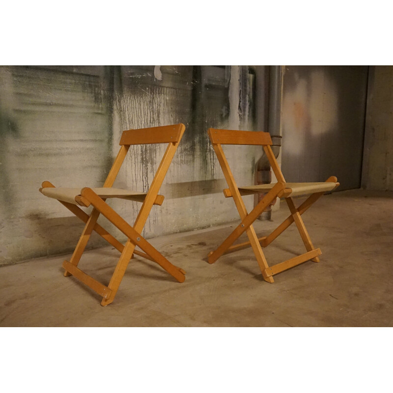 Paire de chaises vintage pliantes BM45701 en bois de hêtre avec toile de Borge Mogensen pour les meubles Soborg, 1960