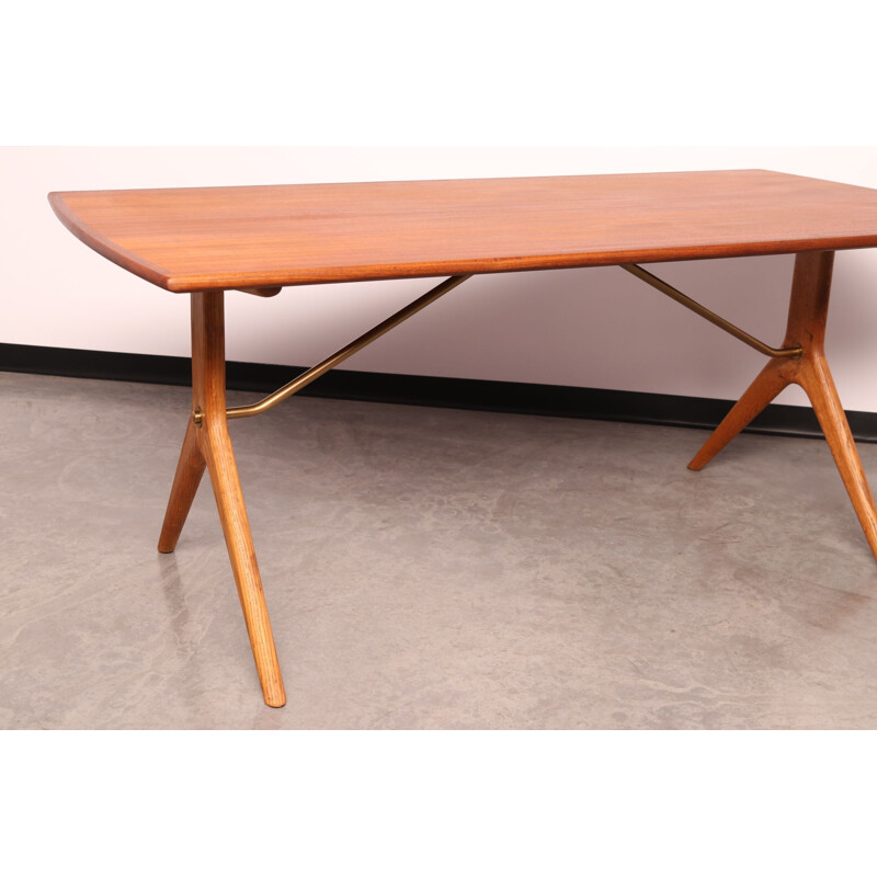 Vieille table basse en teck et laiton en chêne d'Ekselius pour JOC Jo Carlsson, Suède 1960