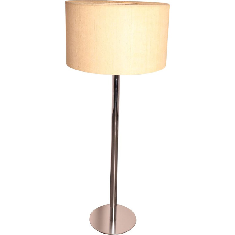 Vintage Floor lamp with chrome plated arm & foot lampshade in cream white fabric Staff, Germany 1960s