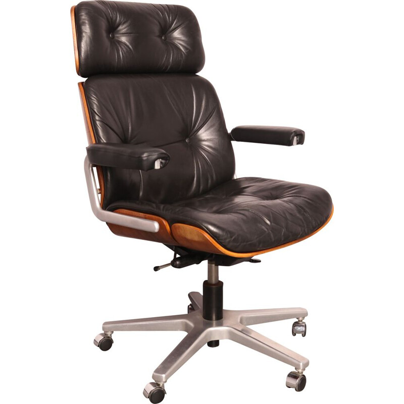 Vintage black leather office chair by Karl Dittert for Stoll Giroflex, Switzerland 1970