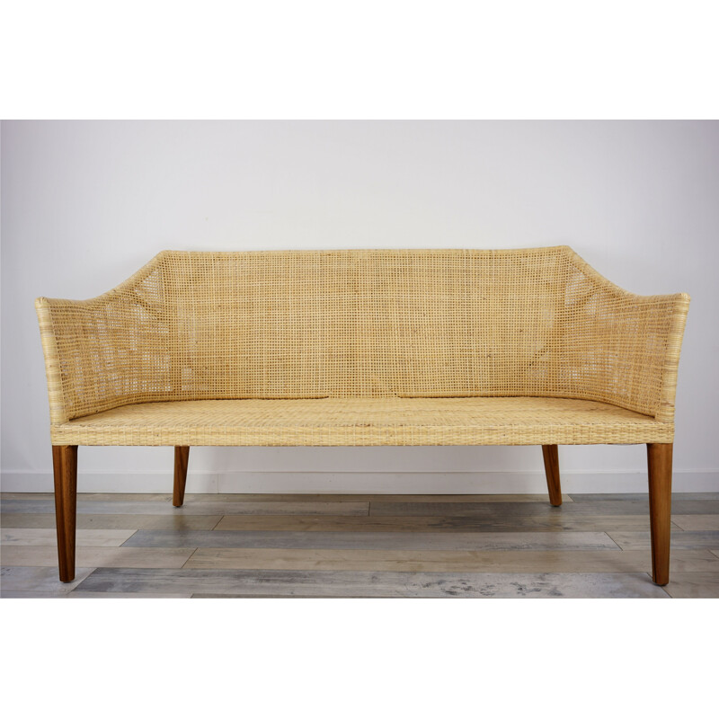 Vintage wooden and rattan sofa