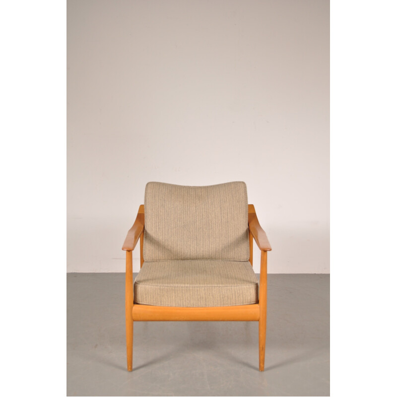 Wooden Knoll Antimott armchair in beige fabric, Walter KNOLL - 1950s