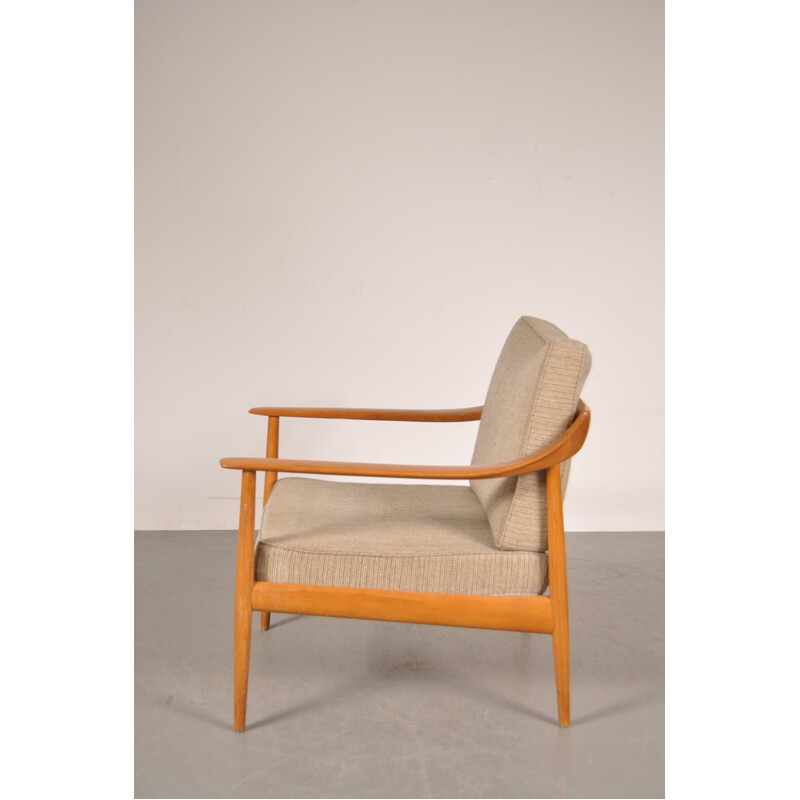 Wooden Knoll Antimott armchair in beige fabric, Walter KNOLL - 1950s