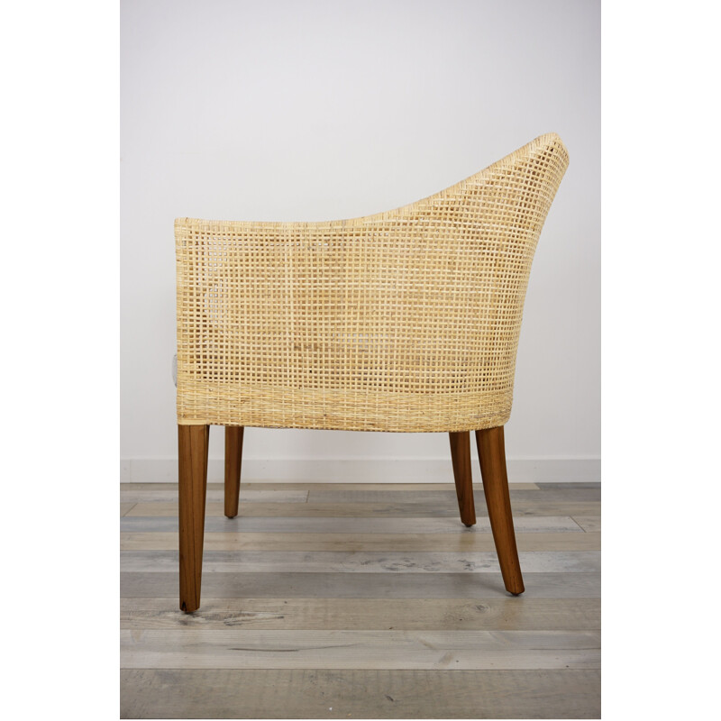 Vintage armchair in wood and woven rattan