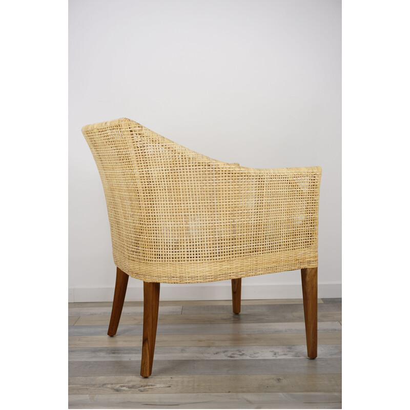 Vintage armchair in wood and woven rattan