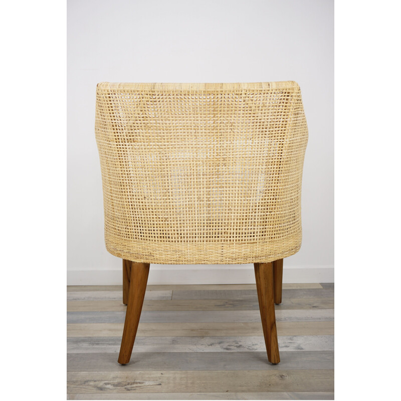 Vintage armchair in wood and woven rattan