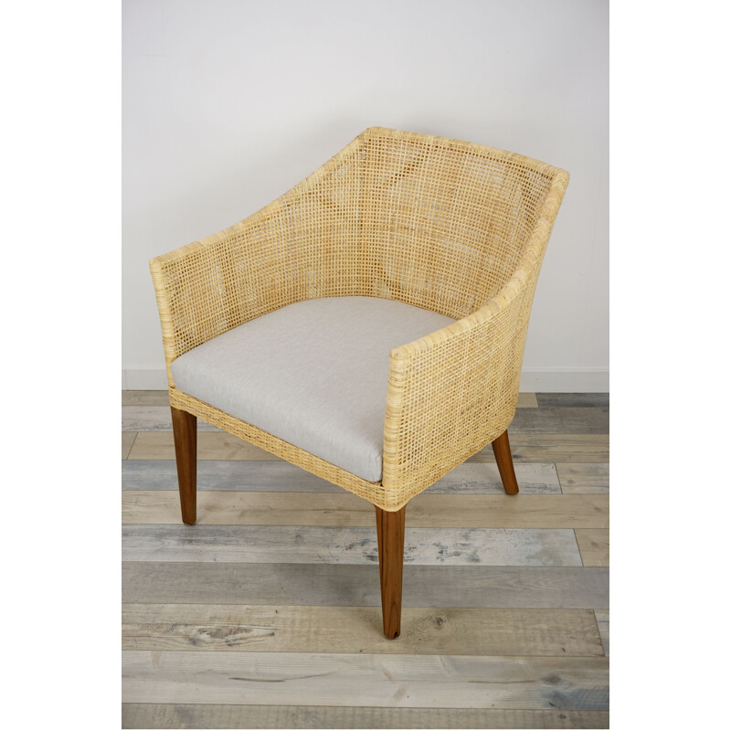 Vintage armchair in wood and woven rattan