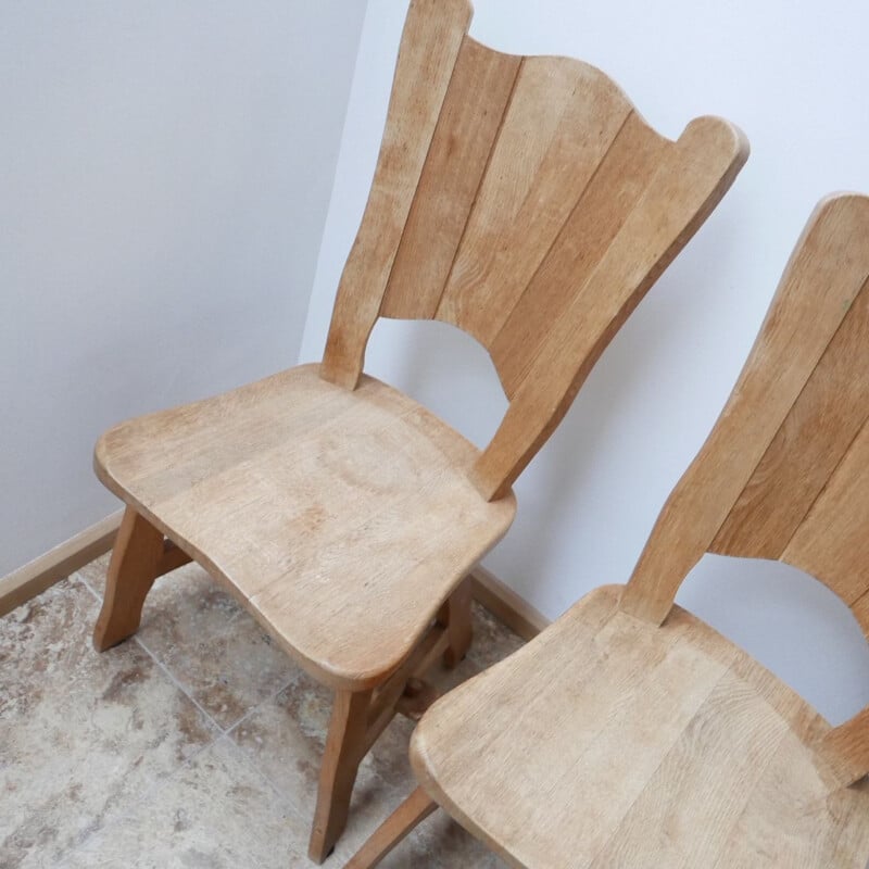 Set of 5 vintage Oak Brutalist Dining Chairs, Holland 1970s