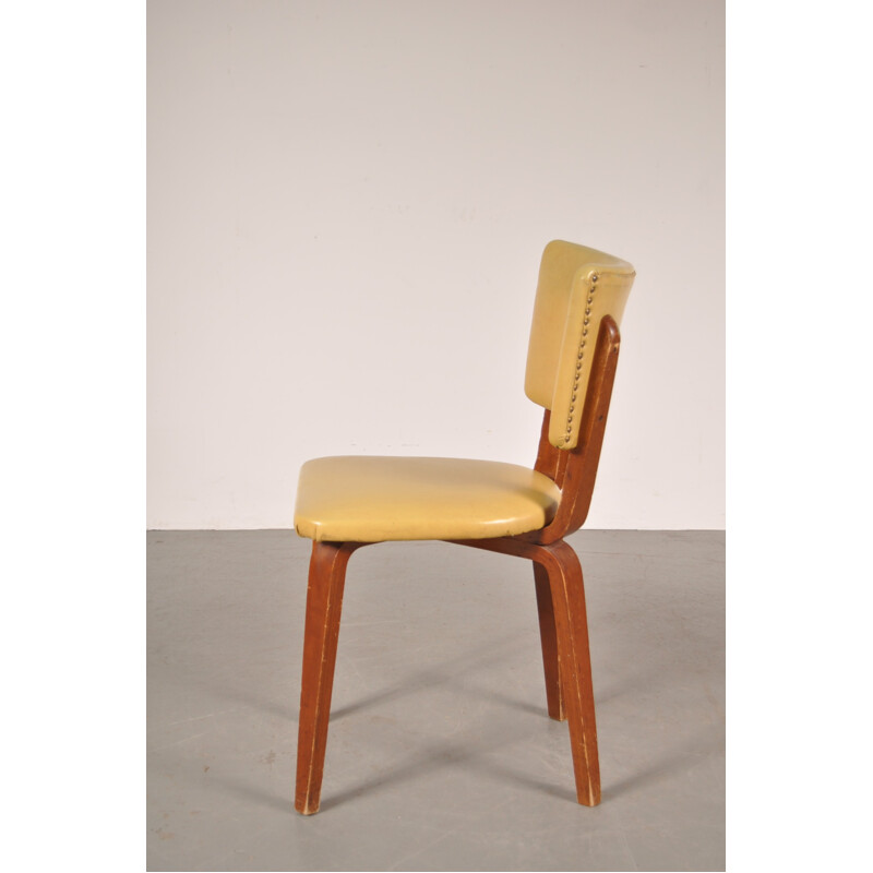 Ensemble de 4 chaises De Boer en bois contreplaqué et simili cuir jaune, Cor ALONS - 1950 