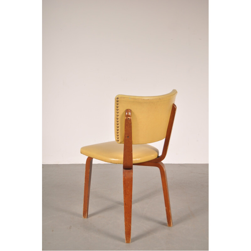 Ensemble de 4 chaises De Boer en bois contreplaqué et simili cuir jaune, Cor ALONS - 1950 