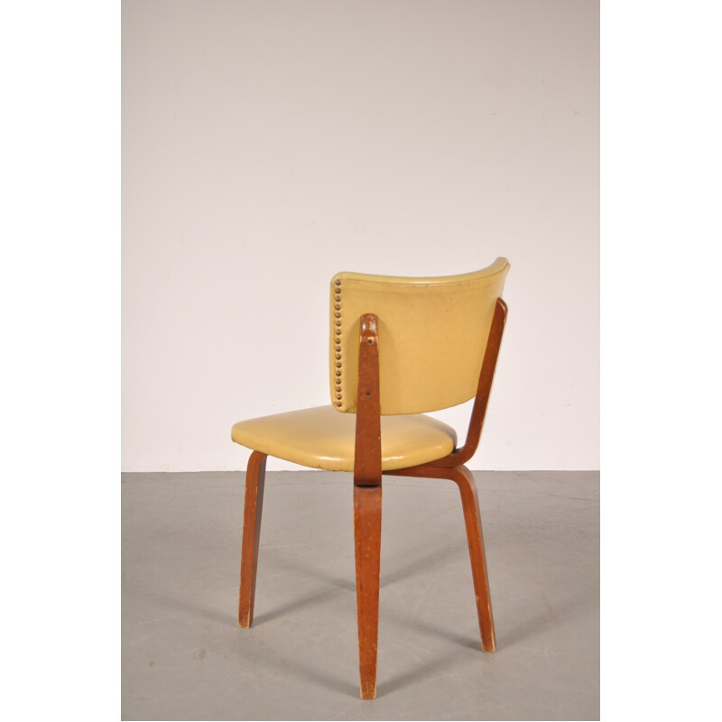 Set of 4 De Boer dining chairs in plywood and yellow leatherette, Cor ALONS - 1950s