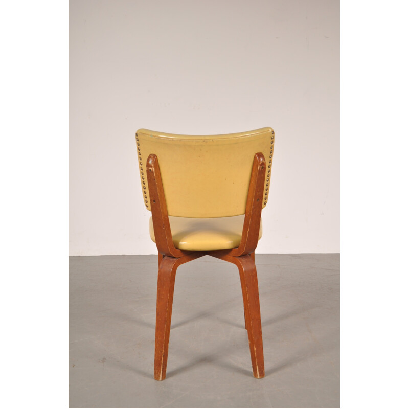 Ensemble de 4 chaises De Boer en bois contreplaqué et simili cuir jaune, Cor ALONS - 1950 