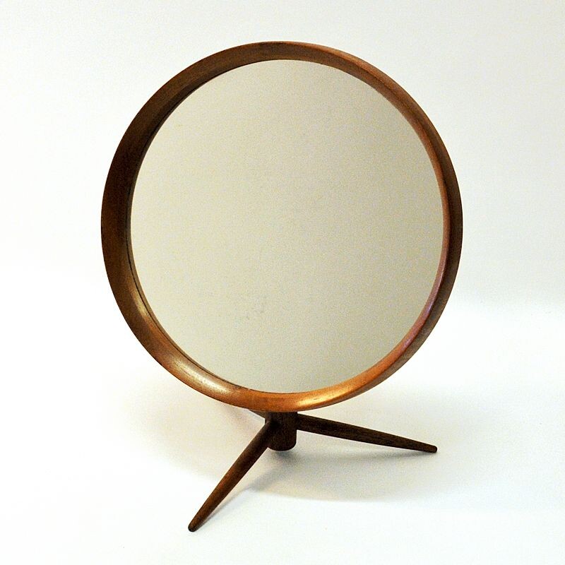 Miroir de table vintage en teck à abattant par Pedersen & Hansen, Danemark 1960