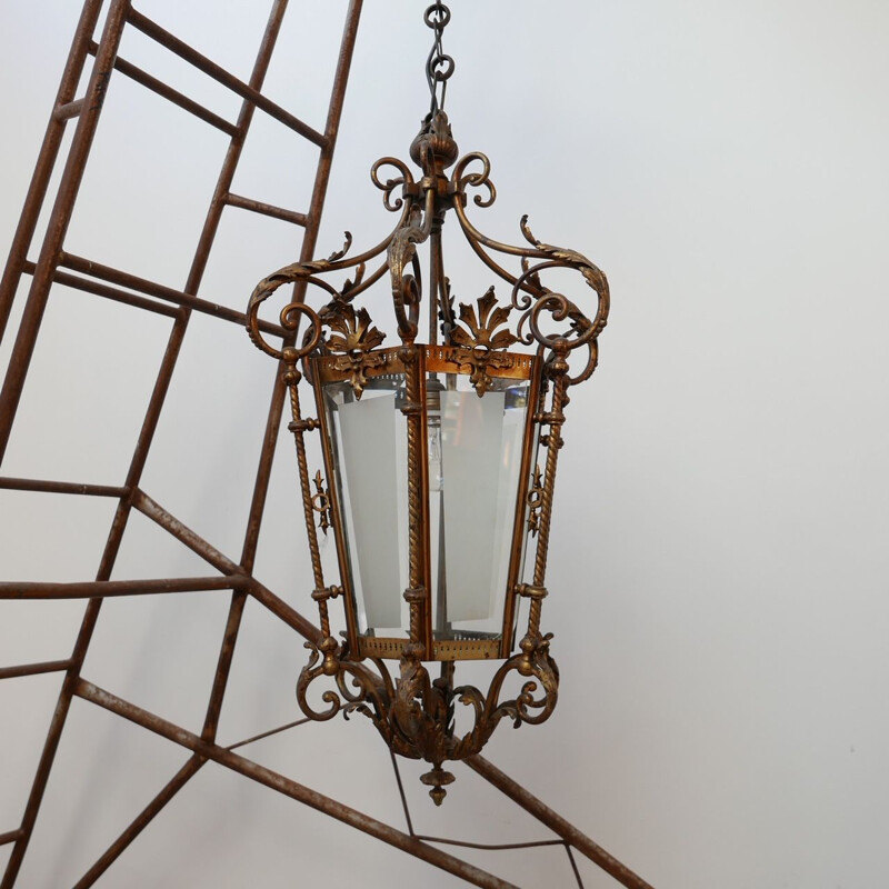 Decoratieve vintage verguld messing hanglamp, Nederland 1900