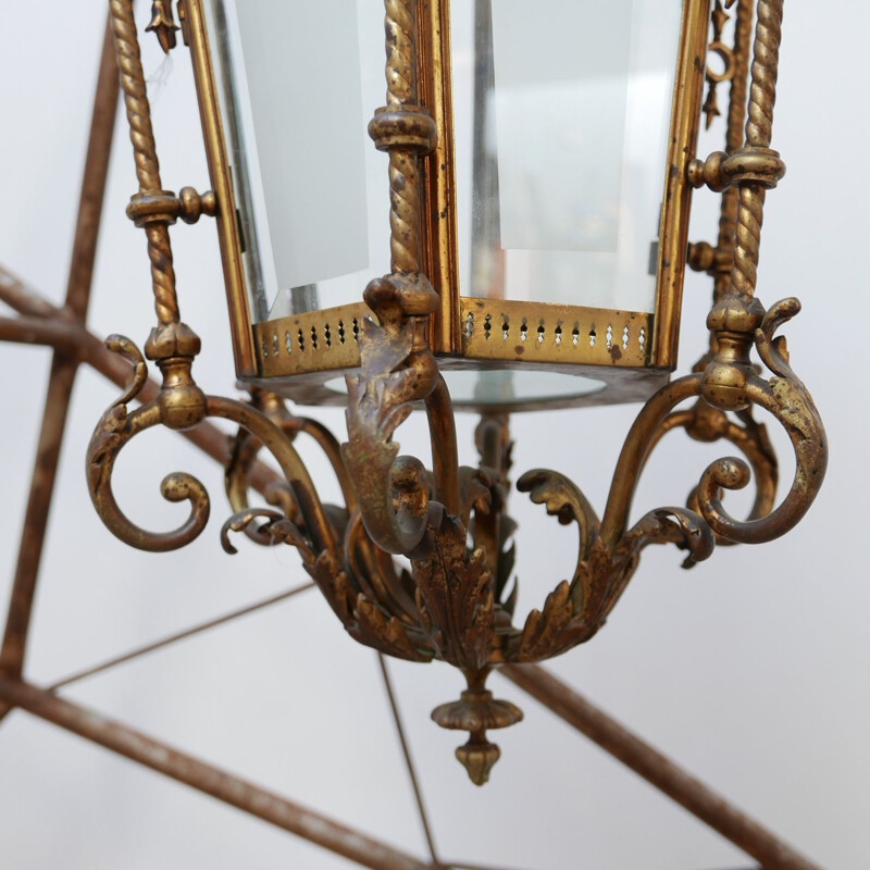 Decorative vintage gilded brass pendant lamp, Netherlands 1900