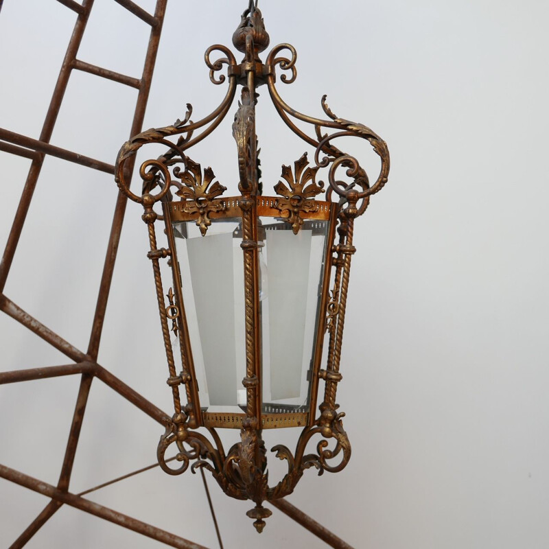 Lámpara colgante decorativa vintage de latón dorado, Países Bajos 1900