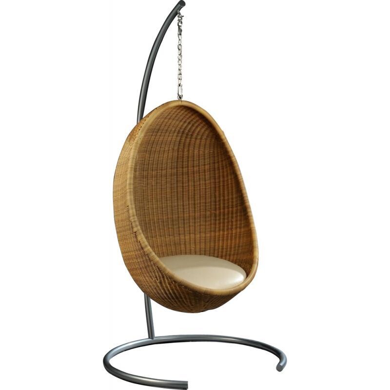 Vintage rattan hanging egg armchair by Nanna Ditzel 1950s