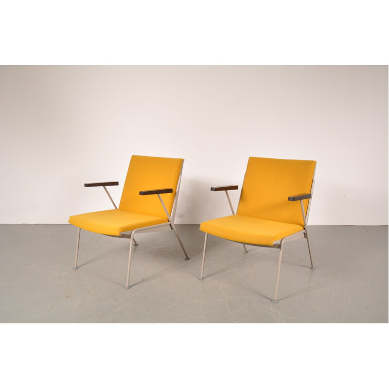 Dutch Ahrend easy chair in metal and yellow fabric, Wim RIETVELD - 1950s