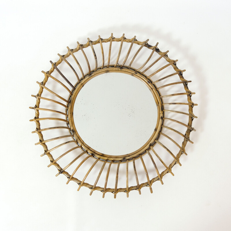 Vintage rattan mirror, France 1960s