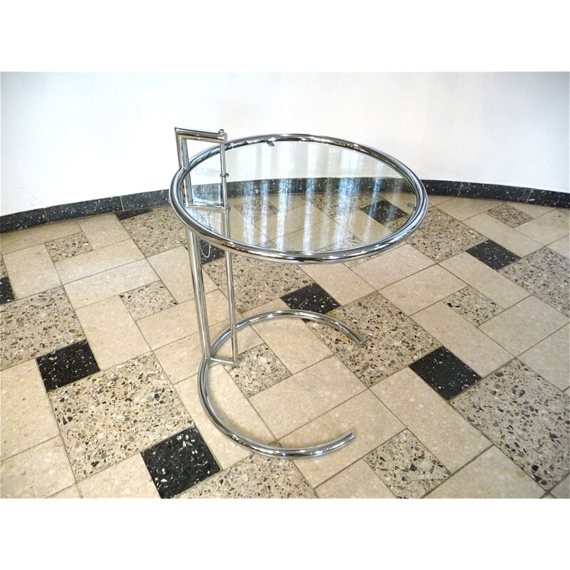 Adjustable Classicon "E 1027" table in crystal glass and chromed steel, Eileen GRAY - 1930s