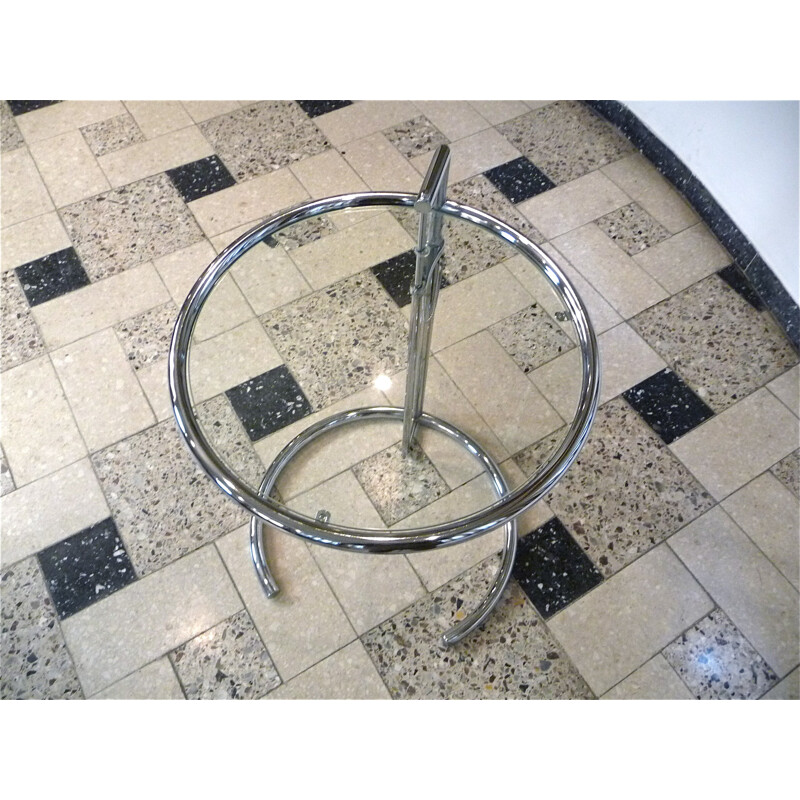 Adjustable Classicon "E 1027" table in crystal glass and chromed steel, Eileen GRAY - 1930s