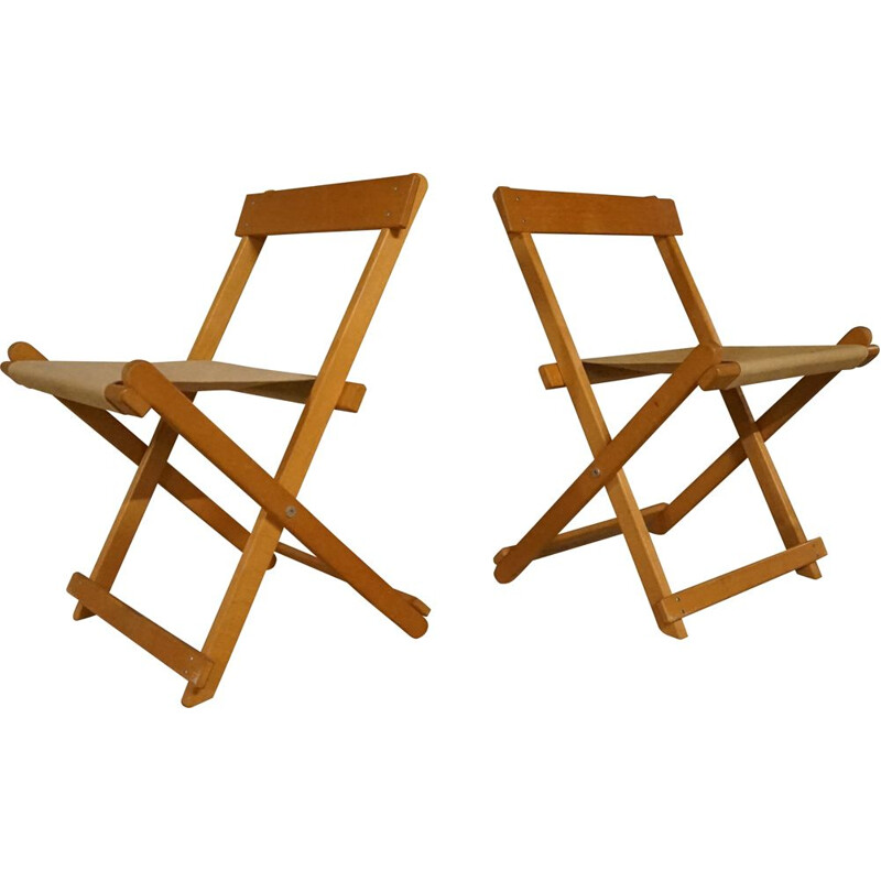 Pair of vintage BM45701 Folding Chairs in Beechwood with Canvas by Borge Mogensen for Soborg Furniture, 1960s