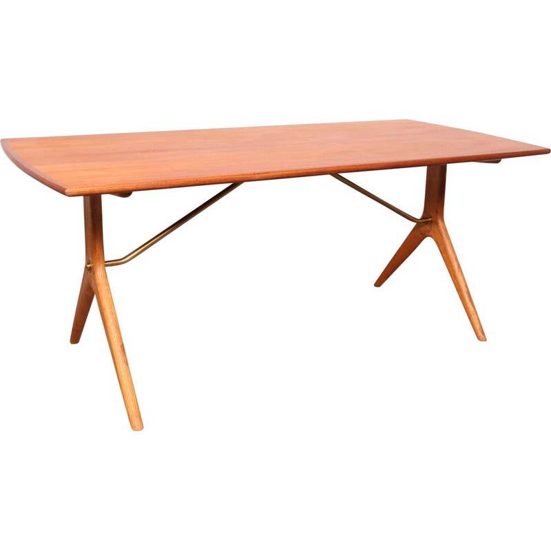 Vieille table basse en teck et laiton en chêne d'Ekselius pour JOC Jo Carlsson, Suède 1960