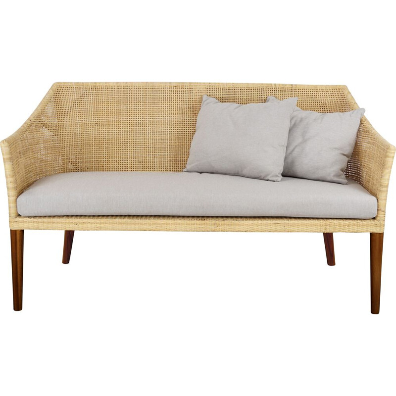 Vintage wooden and rattan sofa