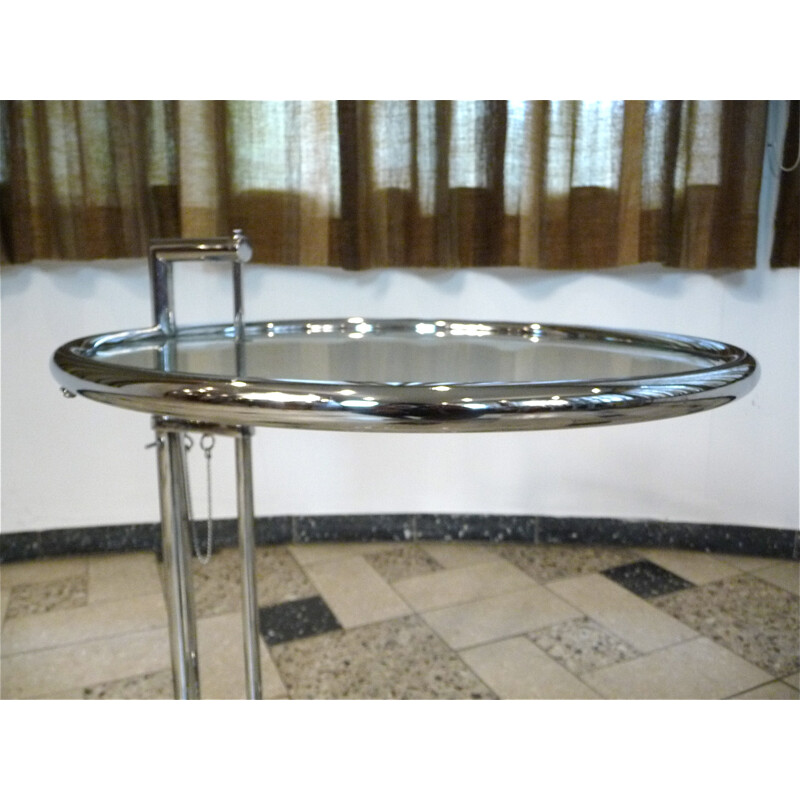 Adjustable Classicon "E 1027" table in crystal glass and chromed steel, Eileen GRAY - 1930s