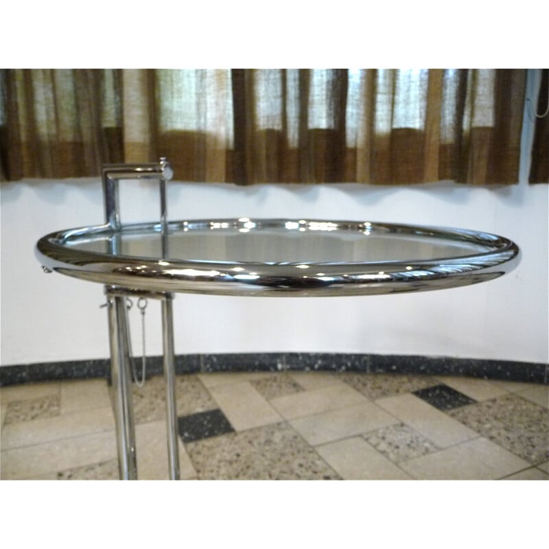 Table ajustable "E 1027" Classicon en cristal et acier chromé, Eileen GRAY - 1930