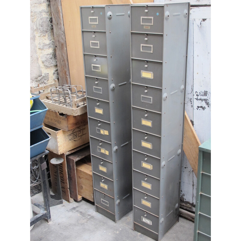 Pair of Roneo industrial columns with flap doors - 1950s