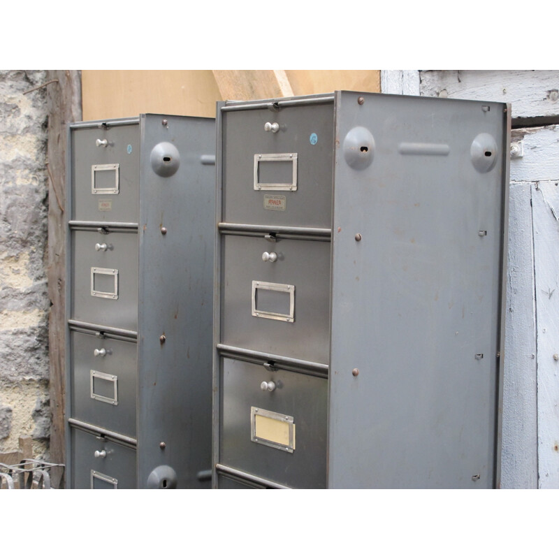 Pair of Roneo industrial columns with flap doors - 1950s