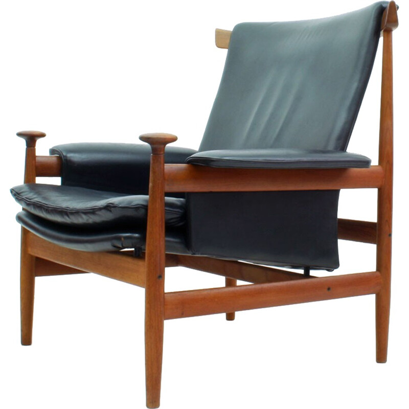 France & Son "Bwana" armchair in teak and black leather, Finn JUHL - 1962