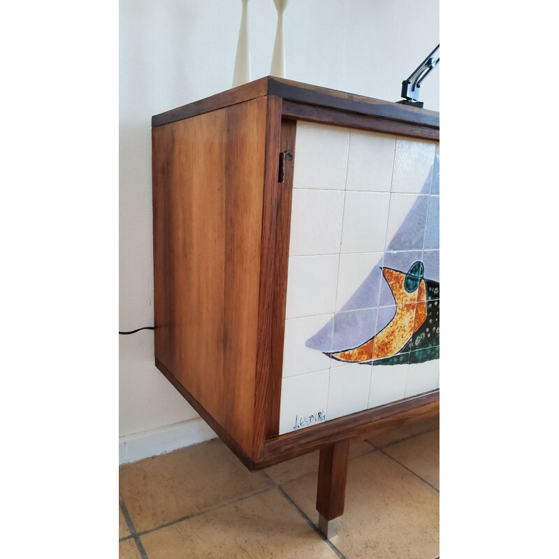 Vintage sideboard with ceramic by Alfred Hendrickx