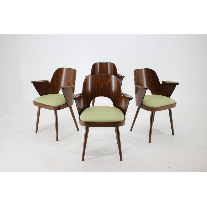 Set of 4 vintage wooden chairs by Oswald Haerdtl, Czechoslovakia 1960