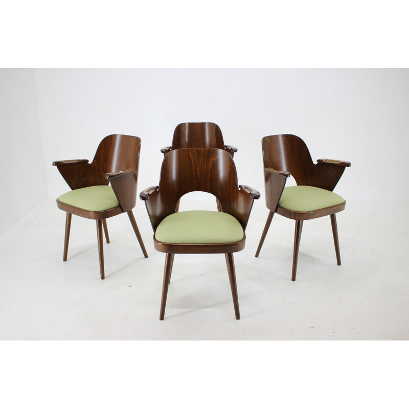 Set of 4 vintage wooden chairs by Oswald Haerdtl, Czechoslovakia 1960