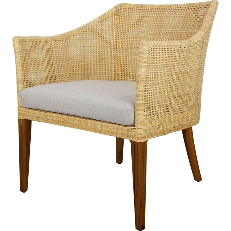 Vintage armchair in wood and woven rattan