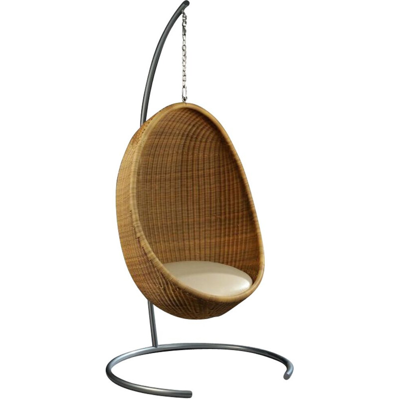 Vintage rattan hanging egg armchair by Nanna Ditzel 1950s