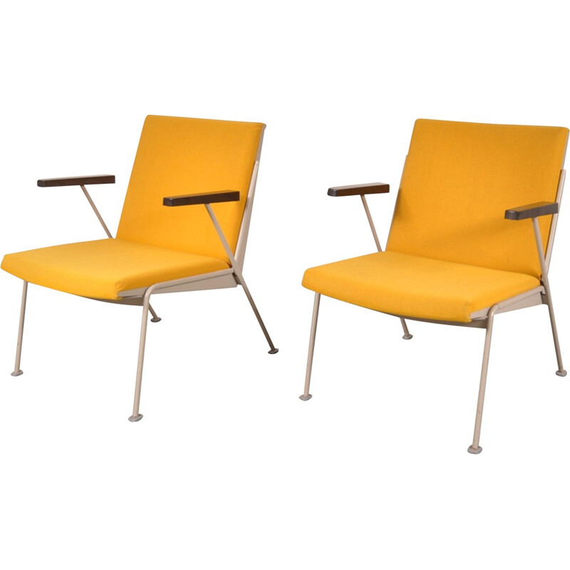 Dutch Ahrend easy chair in metal and yellow fabric, Wim RIETVELD - 1950s