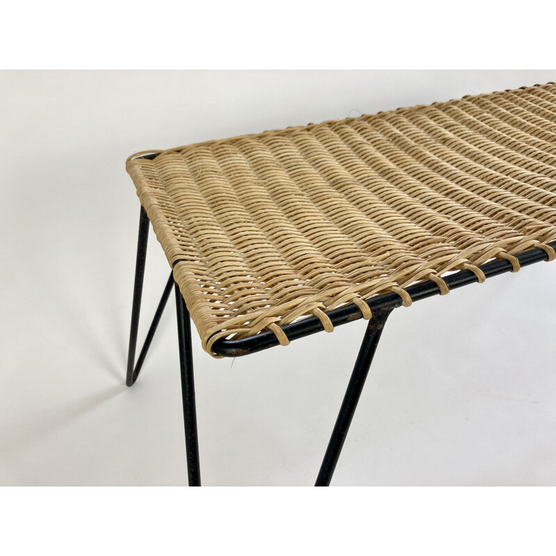 Vintage Rattan and metal low table by Raoul Guys, France 1950s