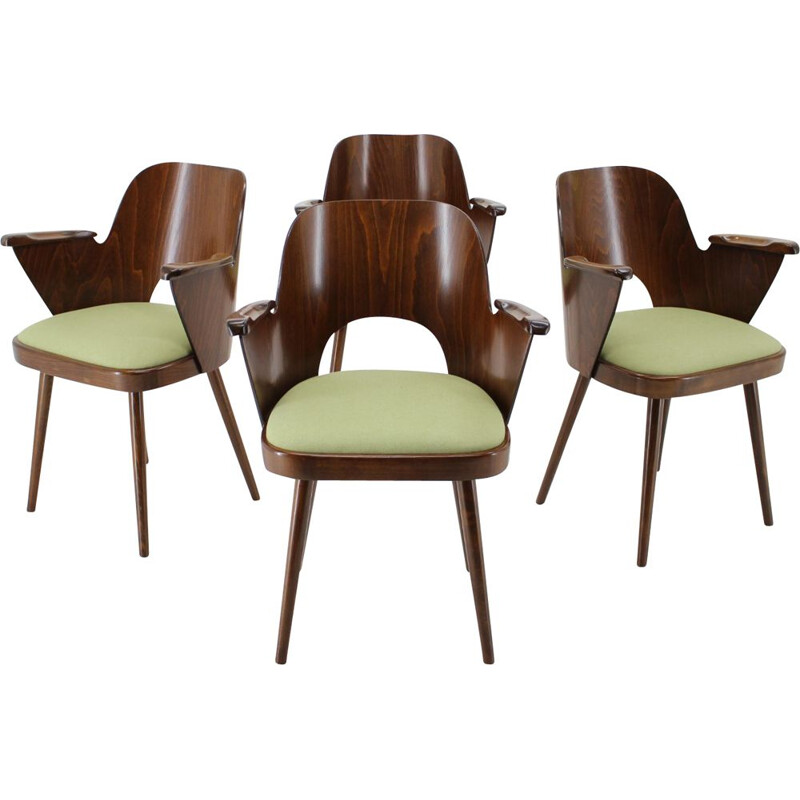 Set van 4 vintage houten stoelen van Oswald Haerdtl, Tsjechoslowakije 1960
