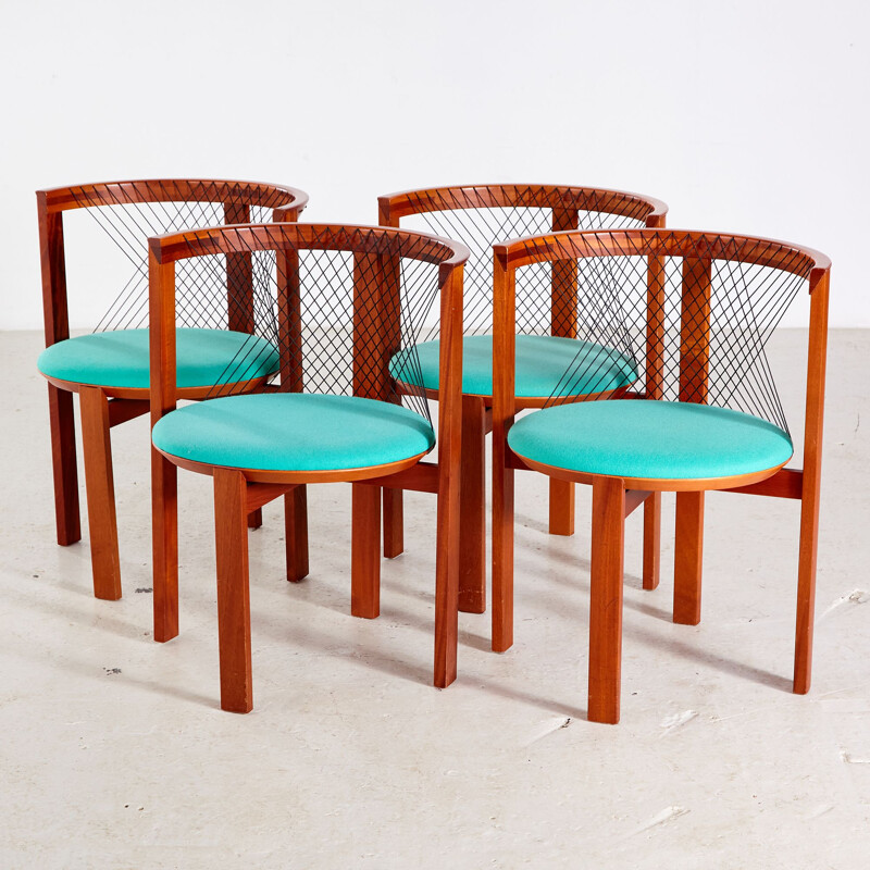 Lot de 4 chaises de salle à manger vintage String de Niels Jorgen Haugesen pour Tranekaer Furniture, Danemark 1980