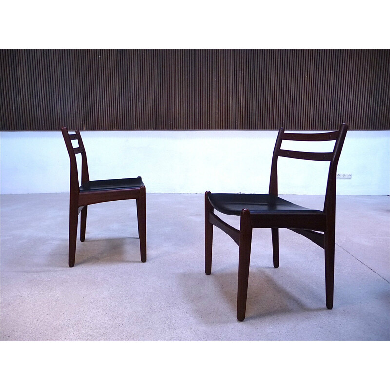 Set di 6 sedie Frem Røjle in teak e similpelle nera - 1960