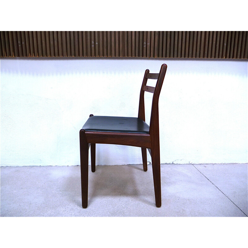 Conjunto de 6 cadeiras Frem Røjle de teca e pele preta - 1960